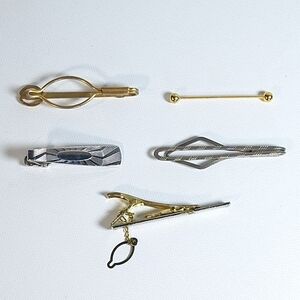 Vintage Lot 5 Assorted Tie Clips Pins